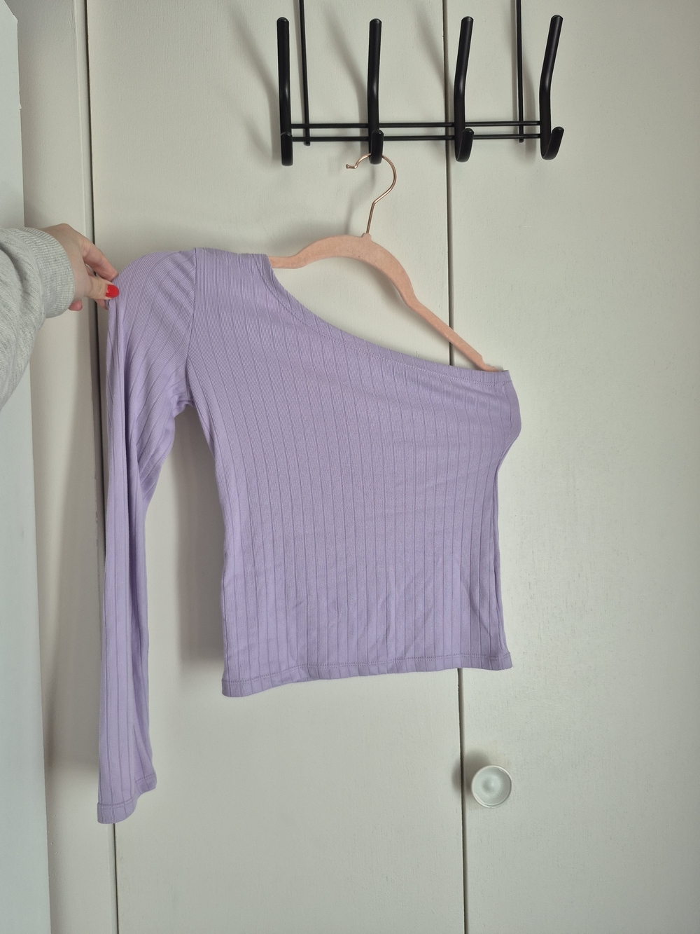 Revamped Lavender One-Shoulder Ribbed Long Sleeve Top